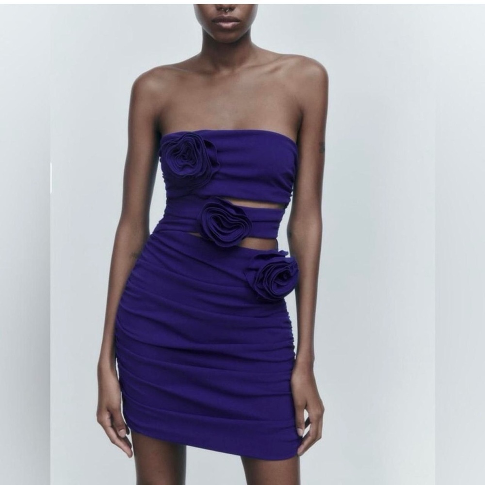 ZARA floral detail cut out strapless dress